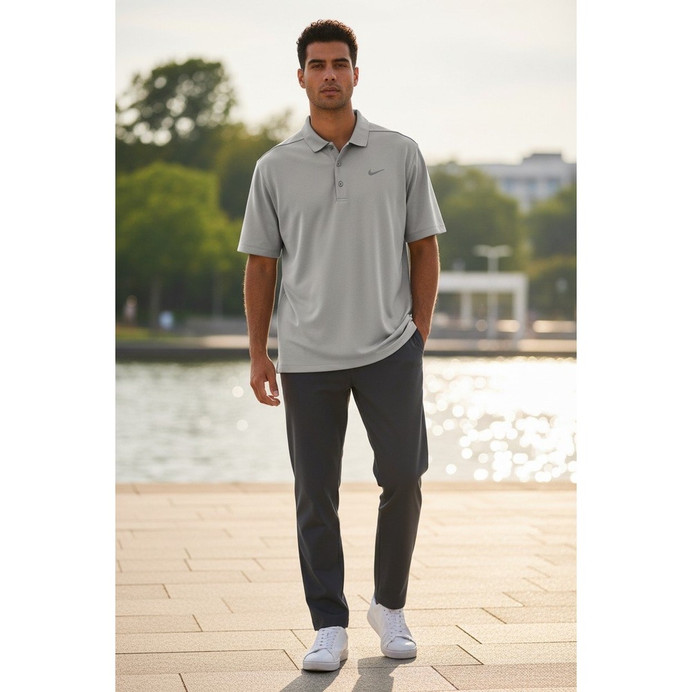Nike Golf Dri-FIT Mens XL Polo Shirt Light Grey Short Sleeve Performance Top